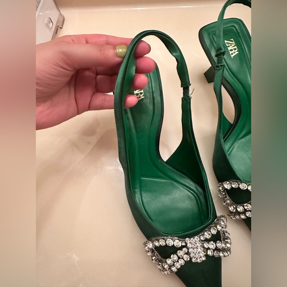 SOLD. DO NOT BUY Blogger fav 2 Zara pointed toe rhinestone embellished heels. - Picture 9 of 13